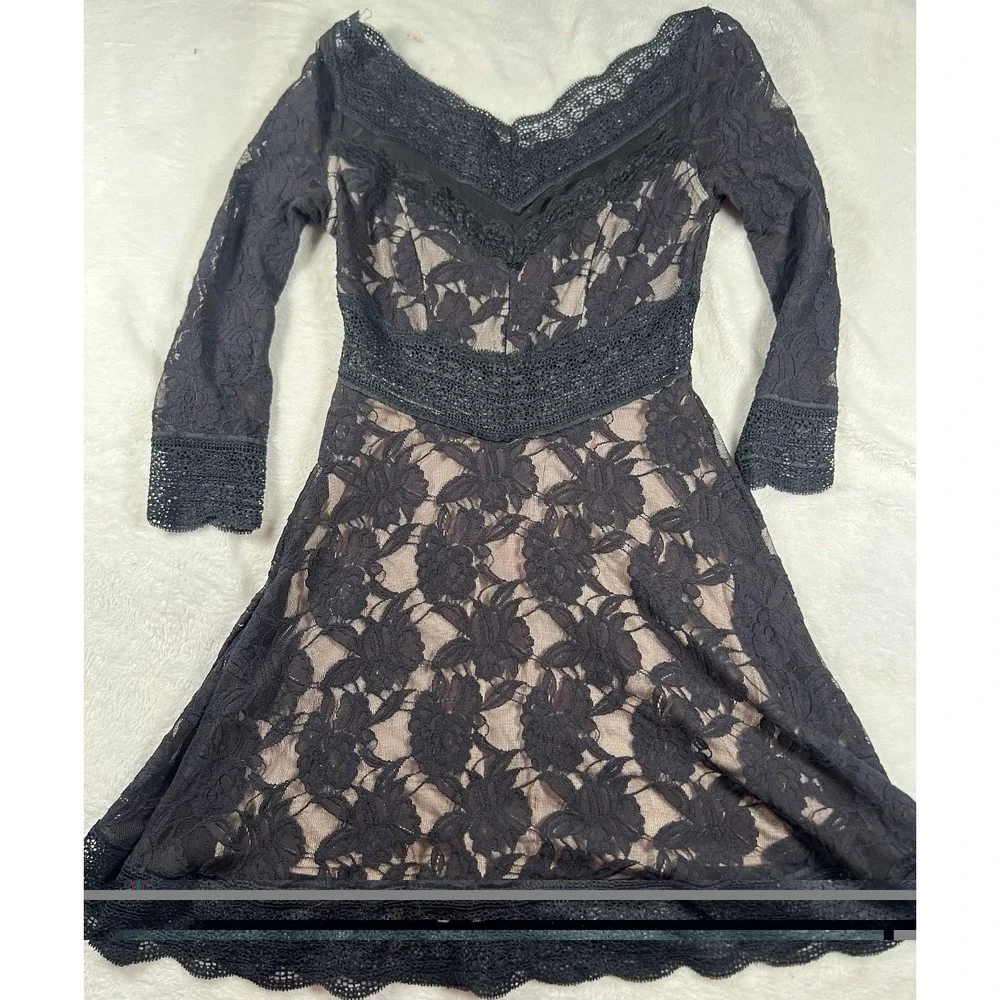 Free People‎ Lacey Affair Lace Cutout Mini Dress in Black Size XS RETAIL $168
